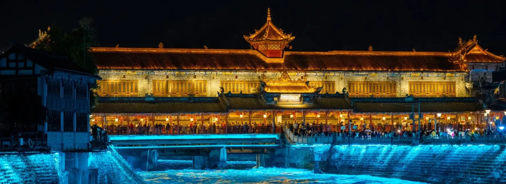 Dujiangyan ancient irrigation system and mountain valley near Chengdu